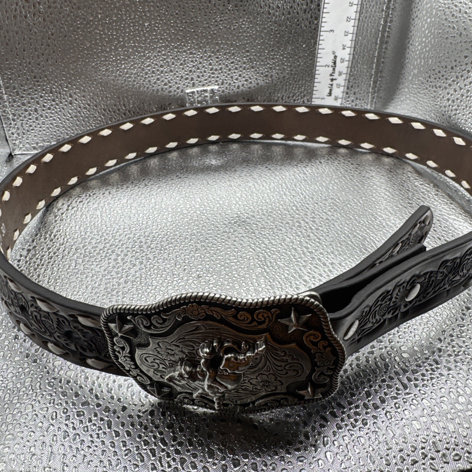 Nocona Belt With Bucking Bronco Buckle Size 30