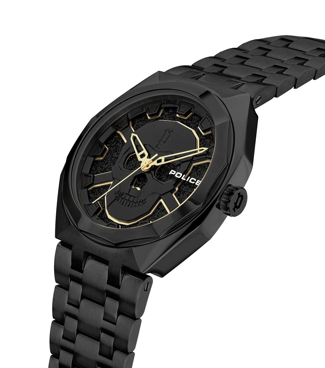 Police Armbanduhr Totenkopf Edelstahlarmband Black PEWJG2110701