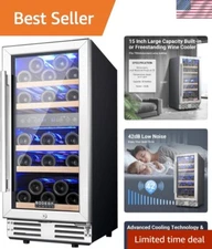 Whisper-Quiet 15 Inch Wine Cooler with 30 Bottle Capacity and Security Lock