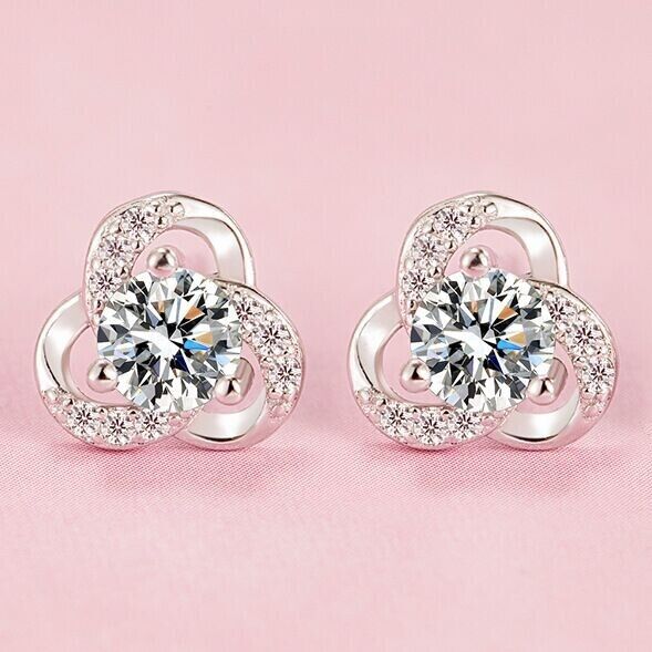 Womens Girls 925 Sterling Silver Crystal Swirl Stud Earrings Jewellery Gift UK