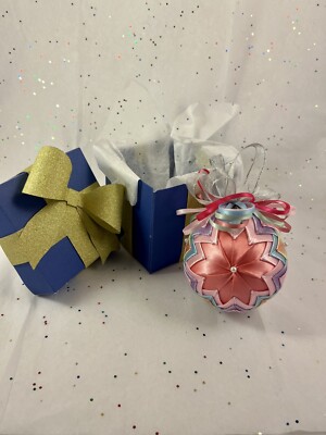 Christmas Folded Fabric Star Ornament and Gift Box Cotton Candy Themed Ball