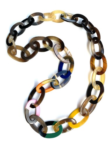 Camilieri cuerno cadena cadena de eslabones marrón colorido lacado cadena de cuerno NUEVO - Imagen 2 de 5