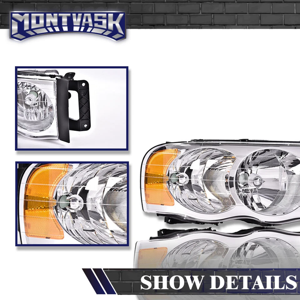 Fit For 2002-2005 Dodge Ram 1500 2500 3500 Clear/Amber Headlights+Fog Lights Foto 4 de 4