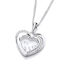 925 Sterling Silver Floating Simulated Diamond Heart Pendant Necklace  16 18 20"