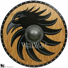 Solid Oak Viking Raven Shield - Forged Iron Boss --- sca/larp/norse/Norway/armor