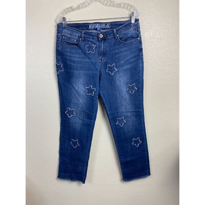 Hydraulic Nolita Curvy Straight Crop Jeans Womens size 10 Stars Patched Blue