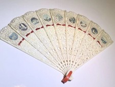 Vintage French France Souviner Celluloid Lace Fan With Sights Cities Pictures