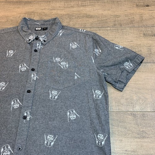 Star Wars Mens Size Large Short Sleeve button Down Shirt Gray Darth Vader B3 - 第 8/17 張圖片