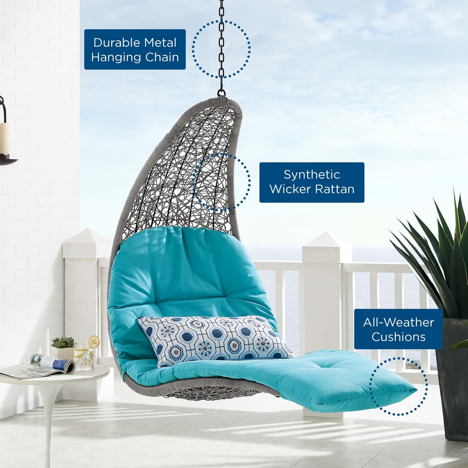 Modway Hanging Chaise Lounge Swing Chair
