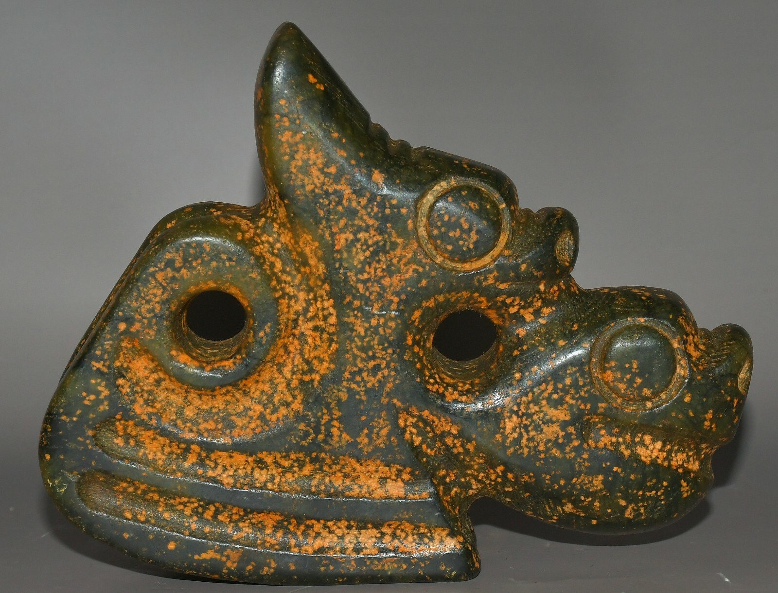 14cm China Hongshan Culture Old Jade Carving Sun God Helios Beast Head Statue