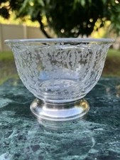 Vintage M Fred Hirsch Divided Floral Etched Glass Bowl With Sterling Silver Base
