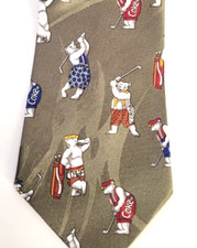 COCA COLA Golfing Polar Bear Necktie Coke Tie Green