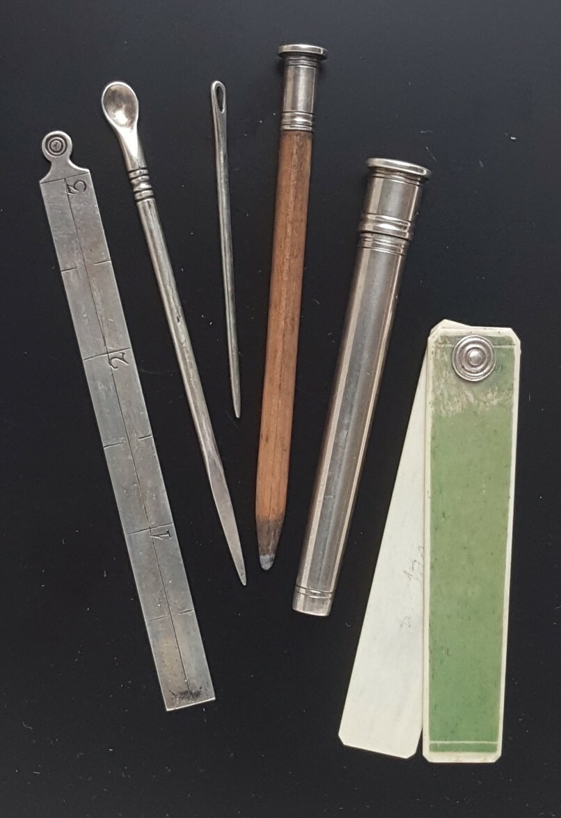 Silver Drawing Instruments fine 19thC antique Drawing Drafting Silver Rule Tools Writing ...