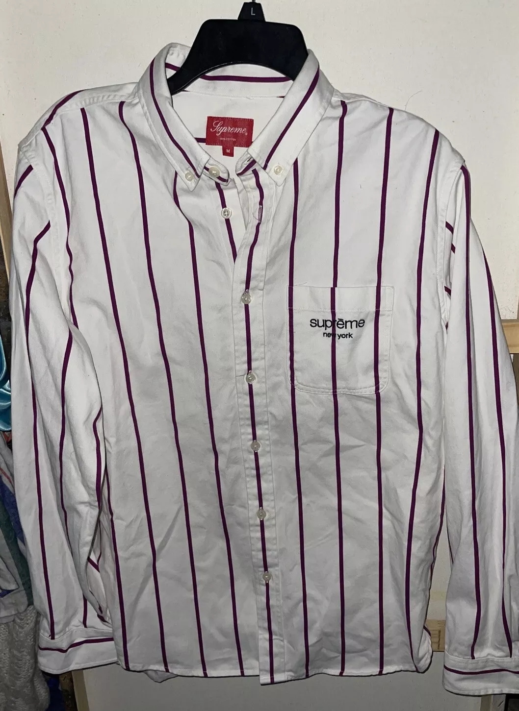 Supreme Purple/ White Stripe Button Up 100% Cotton Menswear Shirt Sz M RARE!!!!!