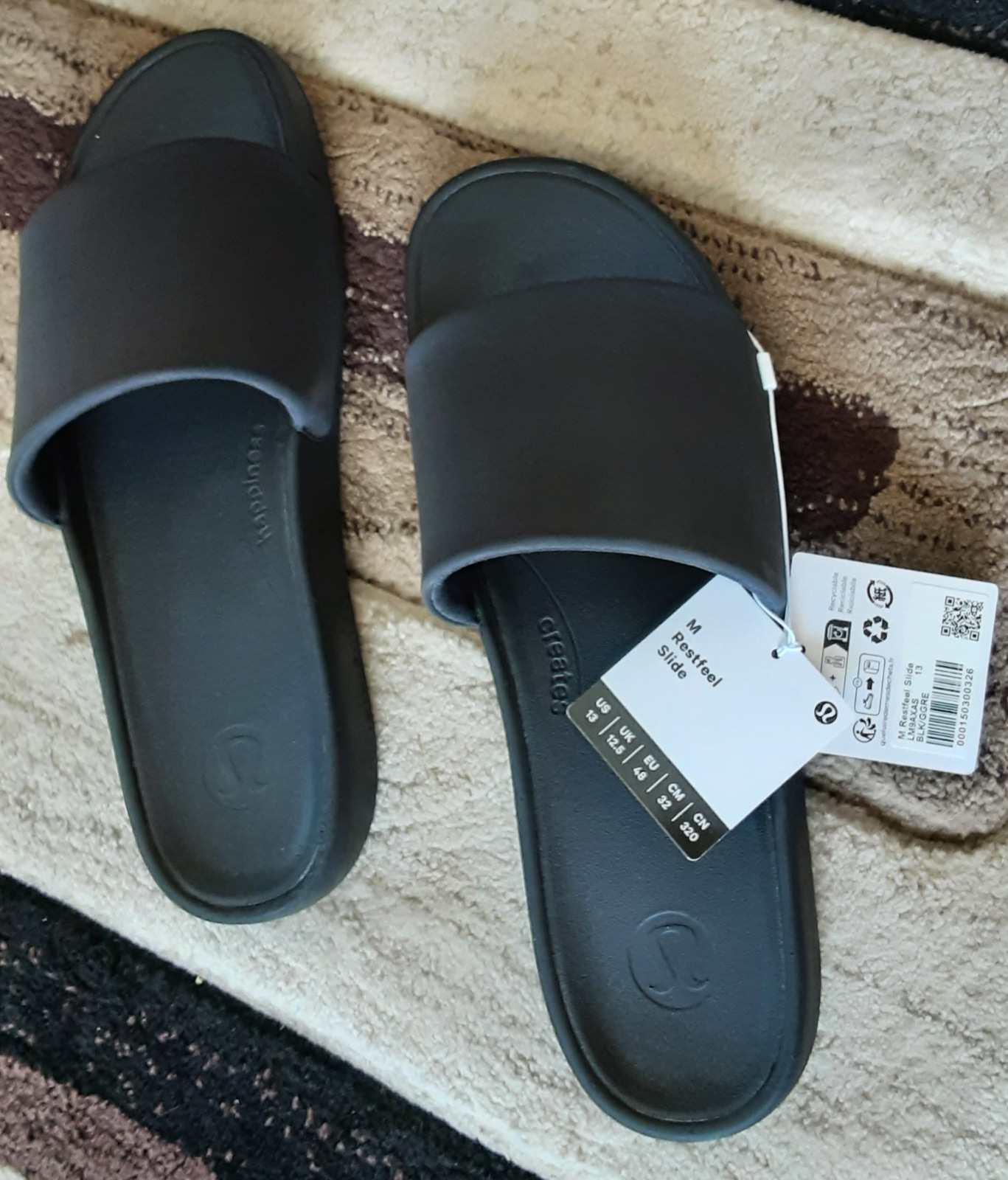 APL Sandali Slide neri uomo taglia 13 larghezza media di Lululemon Restfeel