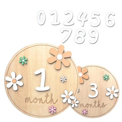 1 Holzkarte für Baby, buntes Blumenmuster, mit Klebetabletten