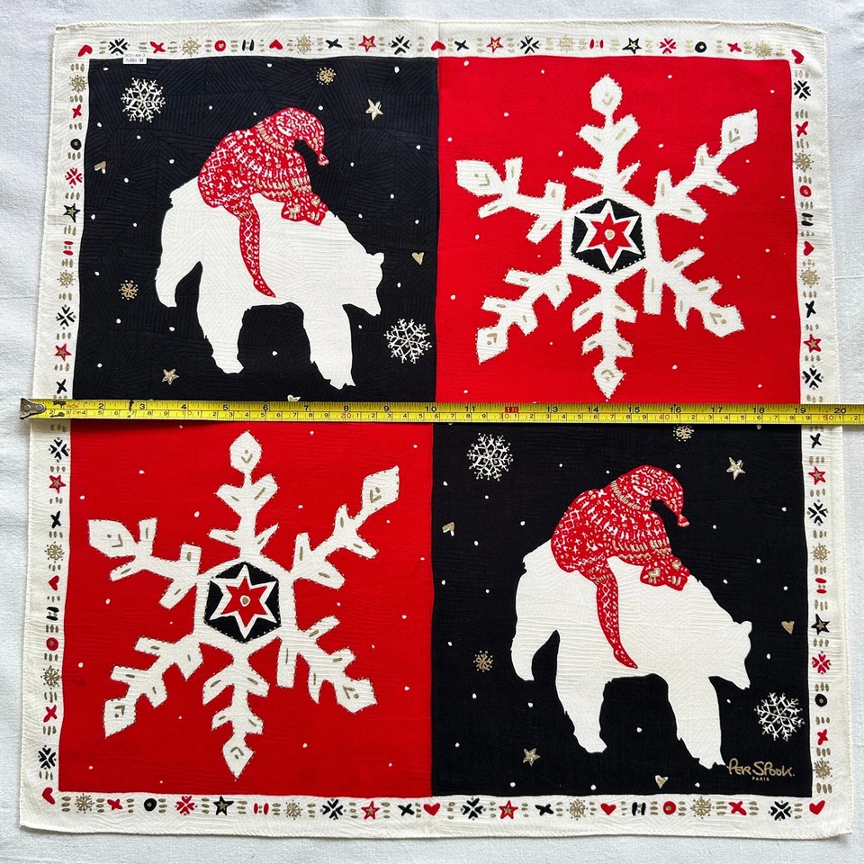 De Colección Pañuelo Rojo Negro Tela Tejido Copo de Nieve ~ Bolsa de Regalo ~ Bufanda Oso Blanco 20" Foto 3 de 3