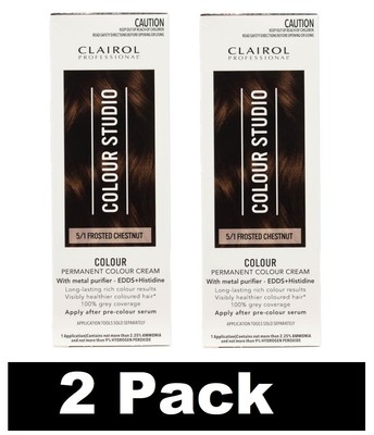 2 x CLAIROL PROFESSIONAL PERMANENT HAIR COLOUR CREAM STUDIO 5/1 FROSTED CHESTNUT
