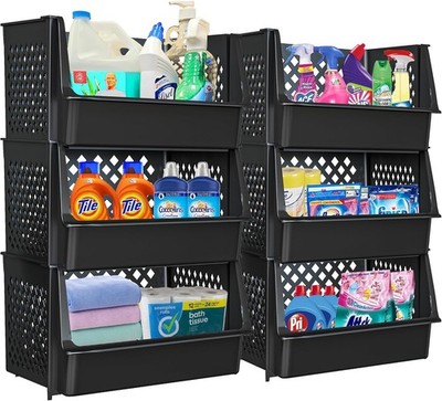 TidyFriend 6 Pk Large Stackable Storage Bins Open Front Pantry Organizers