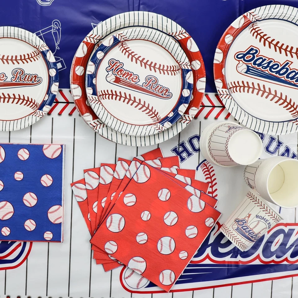 Baseball Party Decorations - 81Pcs Baseball Plates and Napkins Sets Tableclot... - Image 3 of 4
