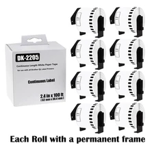 8Rolls 62mmx30.4m Continuous Paper Tape DK-2205 for Brother QL Label Printer