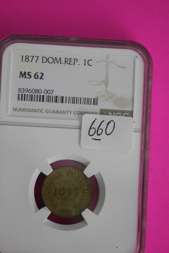 1877 MS 62 Dominican Republic 1 Centavo Coin NGC Certified Graded Authentic 660 - Image 3 of 3
