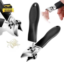 Slanted Nail Clippers, Wide Jaw Opening Anti-Splash Angled Nail Trimmer for Thic