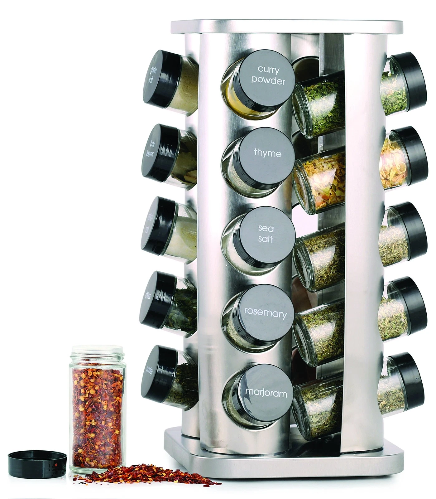 20 Jar Rotating Spice Rack with Spices Included & 5-Year Free Spice Refill Pr...