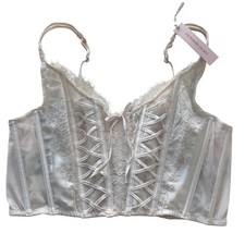 VICTORIA'S SECRET Ivory Lace Corset Bustier Top Lingerie Bra L Romantic Retro