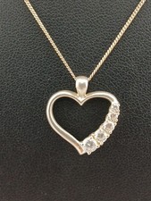925 STERLING SILVER 18" chain open heart design clear CZs pendant necklace