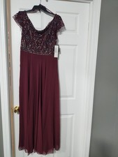 J Kara Size 8 STUNNING Front Back Cowl Neck Flutter Sleeve Beaded Gown NWT