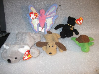 T Y BEANIE BABIES. LOT OF 5 .INCLUDES  THE LAST BEAR