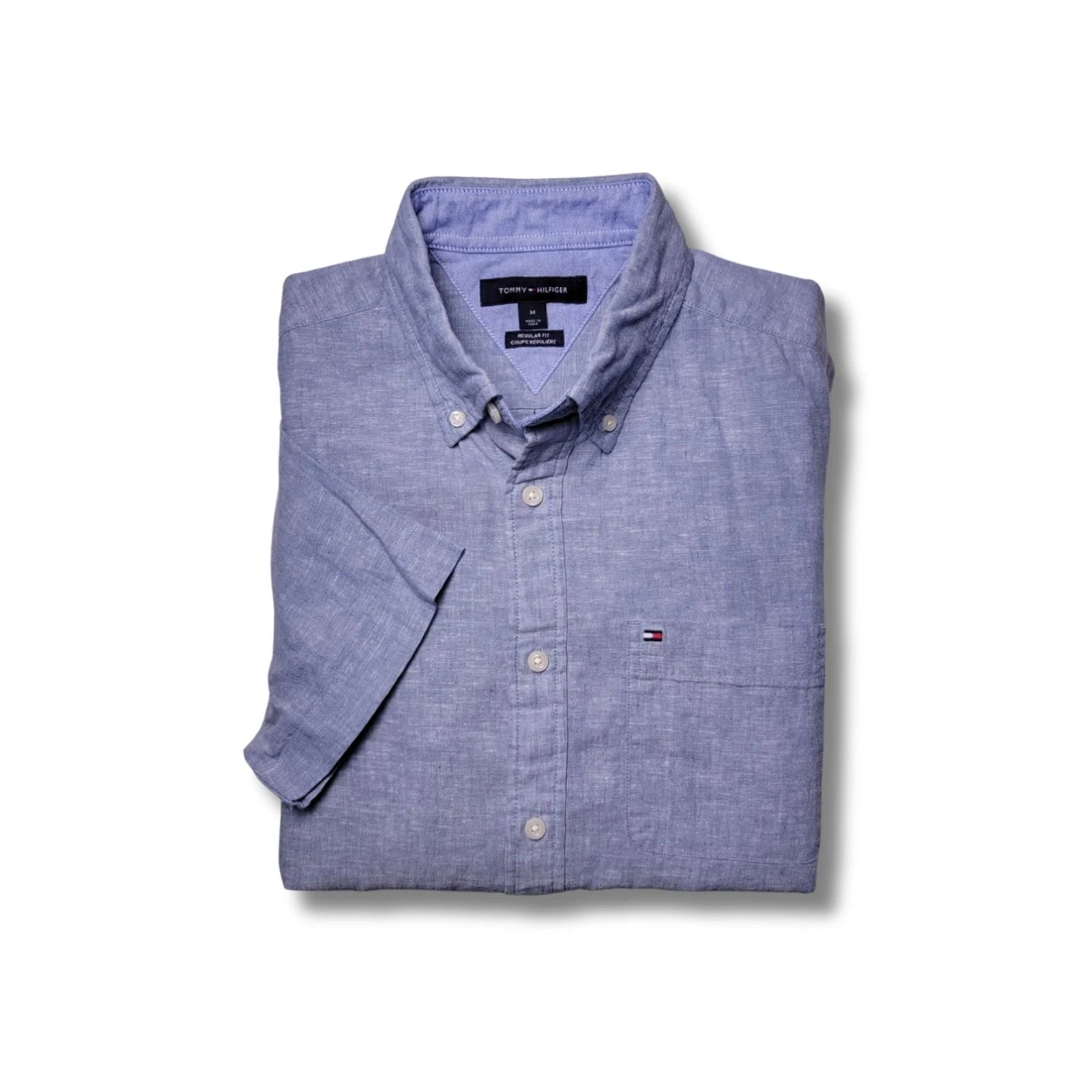 Tommy Hilfiger Light Blue Linen Short Sleeve Button-Down M