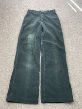1960s Corduroy Pants Women 26x28 Green Wide Leg Bell Bottoms Hippie 70s Talon