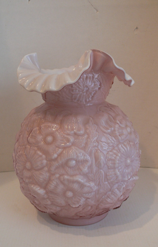 GWTW Fenton Poppy Cased Glass Lavender Pink Banquet Parlor Lamp Ball Shade Globe