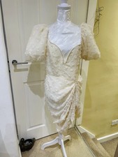 PrettyLittleThing Cream Textured Underwired Plunge Drape Bodycon Dress – Size 16