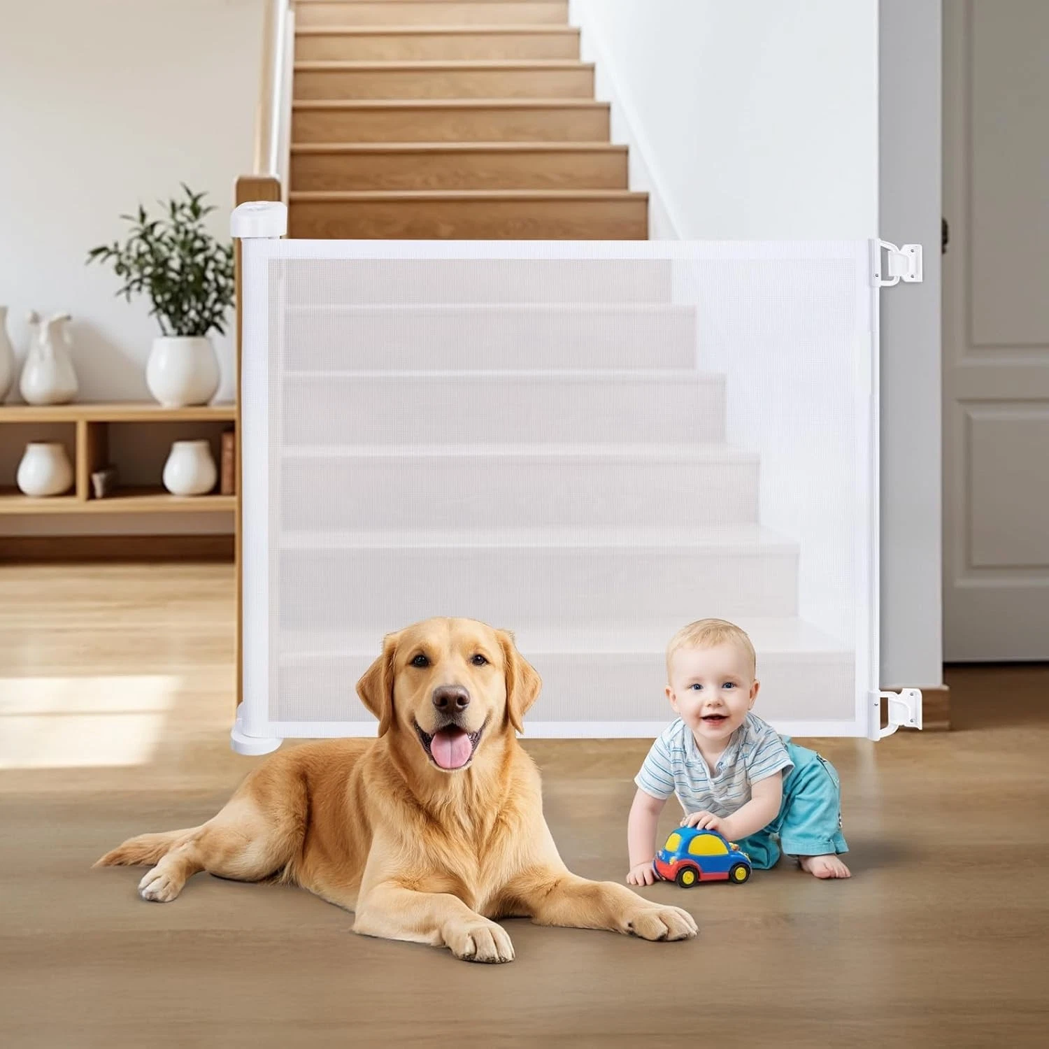 Mesh Retractable Gate For Babies Extra Wide Safety Baby Gate
