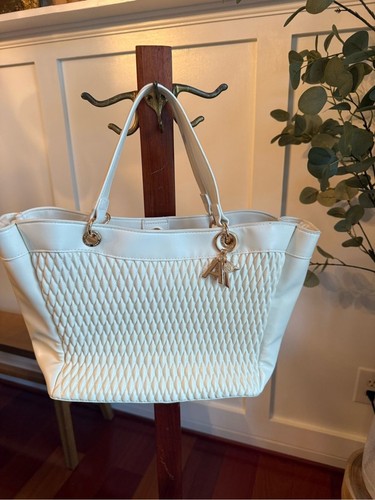 Anne Klein Cream Quilted Tote with Gold Charm NWT