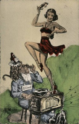 Comic Blind Man with Monkey Dancing Lady 1948 Organ Grinder ENGELSKIRCHEN