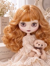 Blythe ICY nude Doll orange long wavy hair light skin matte face