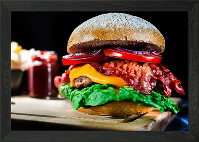 Bacon Cheese Burger Gerahmtes Wandbild Poster Leinwanddruck Bild