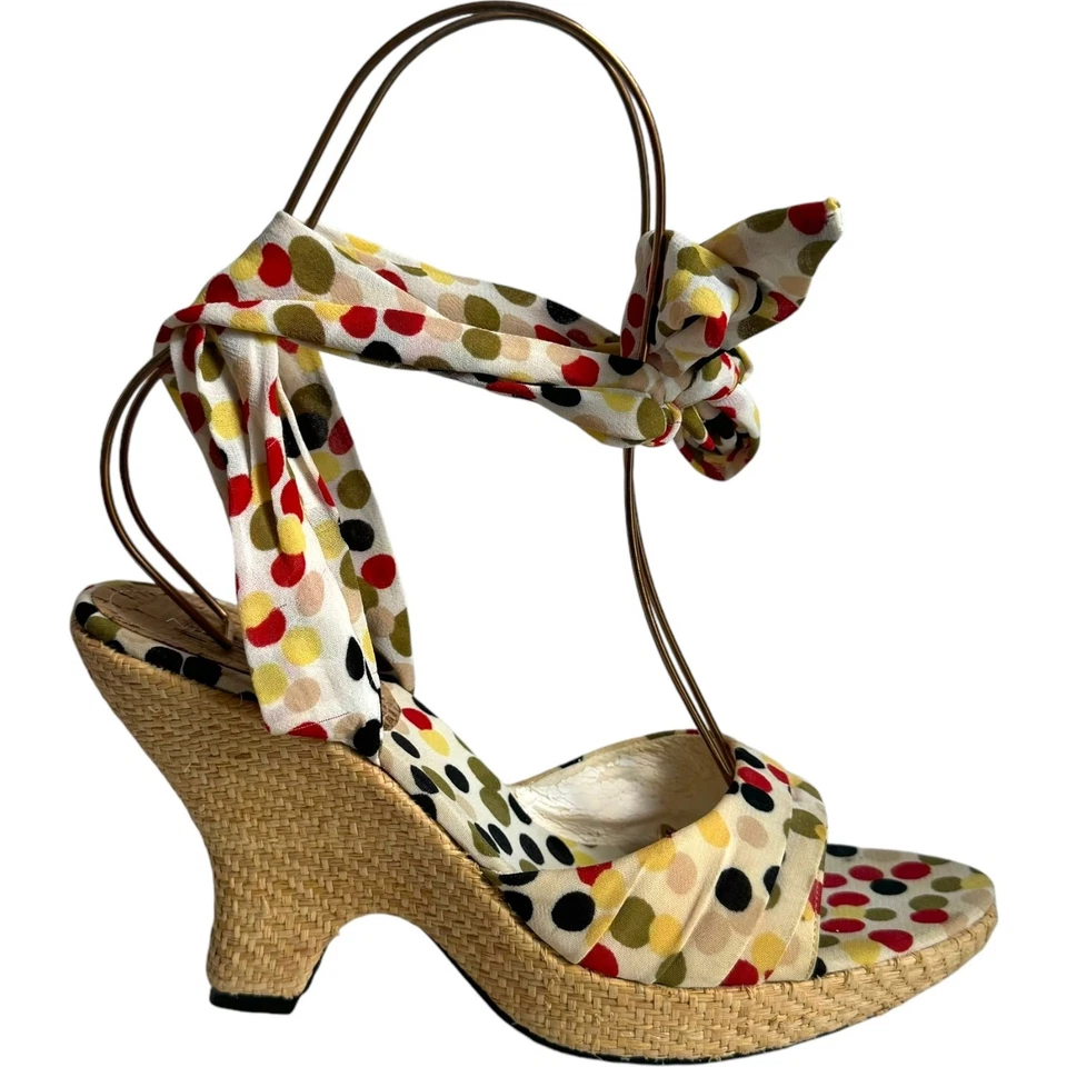 Nine West Janaki Polka Dot Ankle Wrap Strap Platform Sandals Multi Women's 8M — 第 4/4 张图片