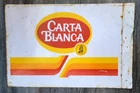 Genuine Vintage CARTA BLANCA Beer 2-Sided Tin Litho Flange Sign MEXICO Cerveza