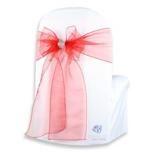 10 pcs Organza Chair Cover Bow Sash 108"x8" - Red - w/ Bow Covers Wedding ps