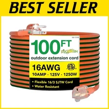 Durable 100ft Outdoor Extension Cord by Go Green Power - Strong & Lighted Plug