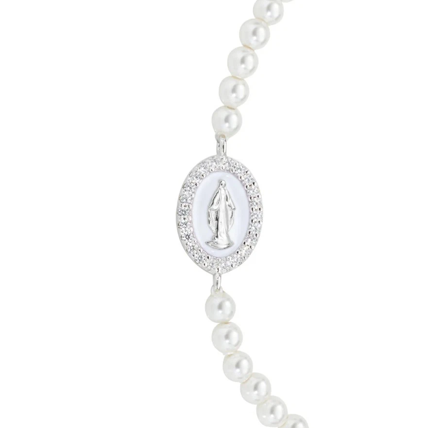 Bracciale elastico AMEN con perle di cristallo e medaglia miracolosa in argento - Immagine 2 di 2