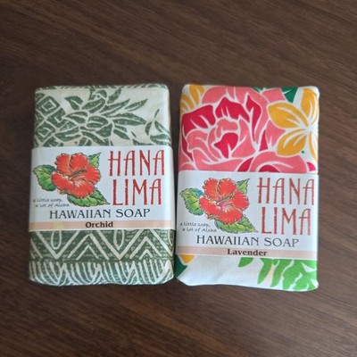 2 Hana Lima Hawaiian Soap  Made in Hawaii 3.5 oz Bar Hawaiian Print Cloth Wrap 