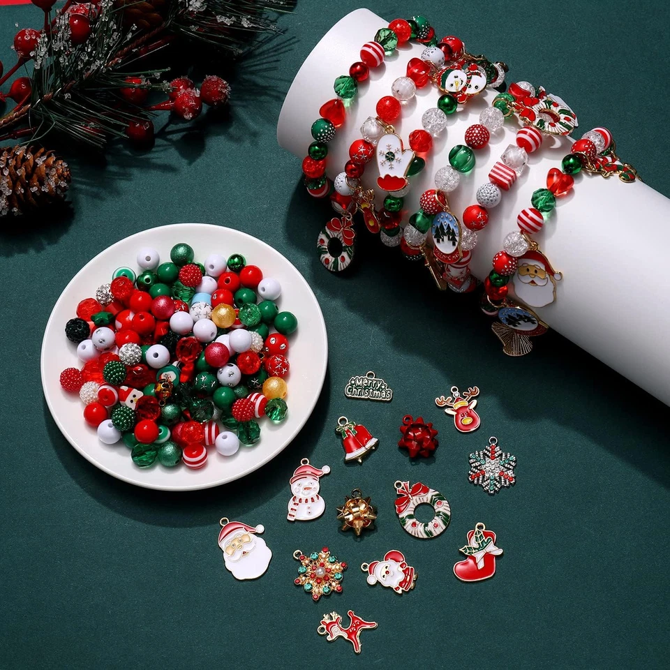 2400PCS+ Christmas Beads for Jewelry Making, Enamel Christmas Charms Bulk, Red G - Image 2 of 4
