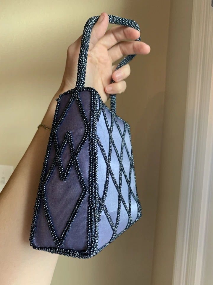 ¡Bolso de mano de noche vintage Bijoux Terner plateado/gris con cuentas!! Foto 3 de 4