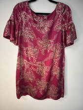 Nine West Women’s Size 2 Pink Gold Vibrant Floral 100% Silk Shift Mini Dress 